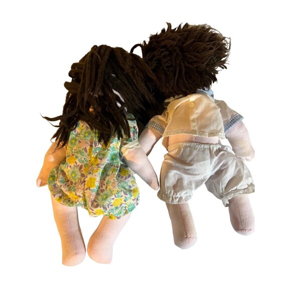 Handmade Cloth Rag Dolls Boy Girl Pair Moveable Arms Legs Vintage 1980s Creepy - Picture 2 of 7